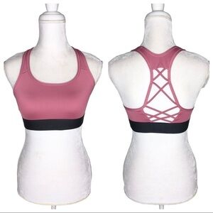 Victoria Sport pink black sports bra small Victoria’s Secret workout strappy bra